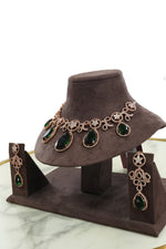 Emerald Teardrop Crystal Necklace Set with Earrings