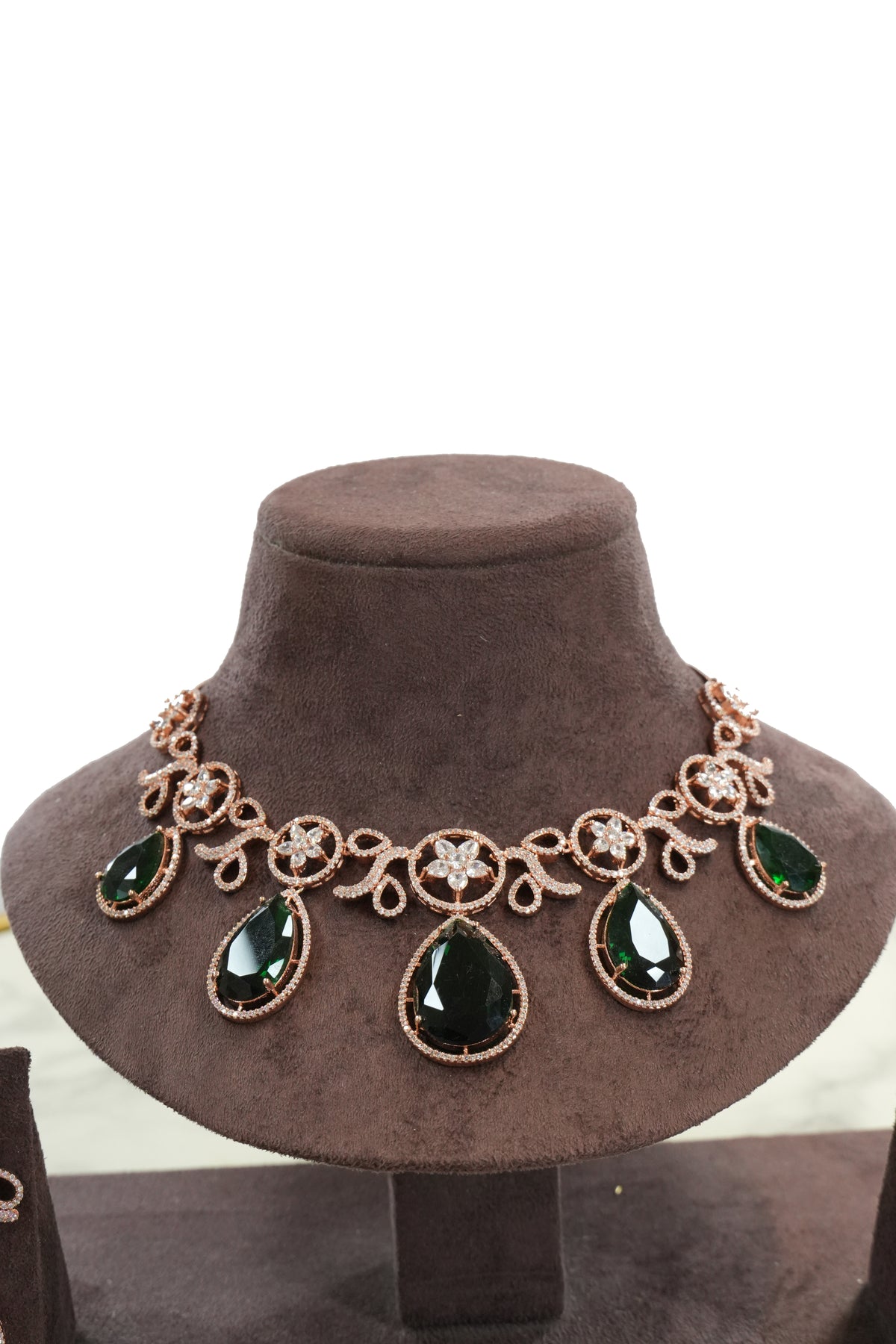 Emerald Teardrop Crystal Necklace Set with Earrings