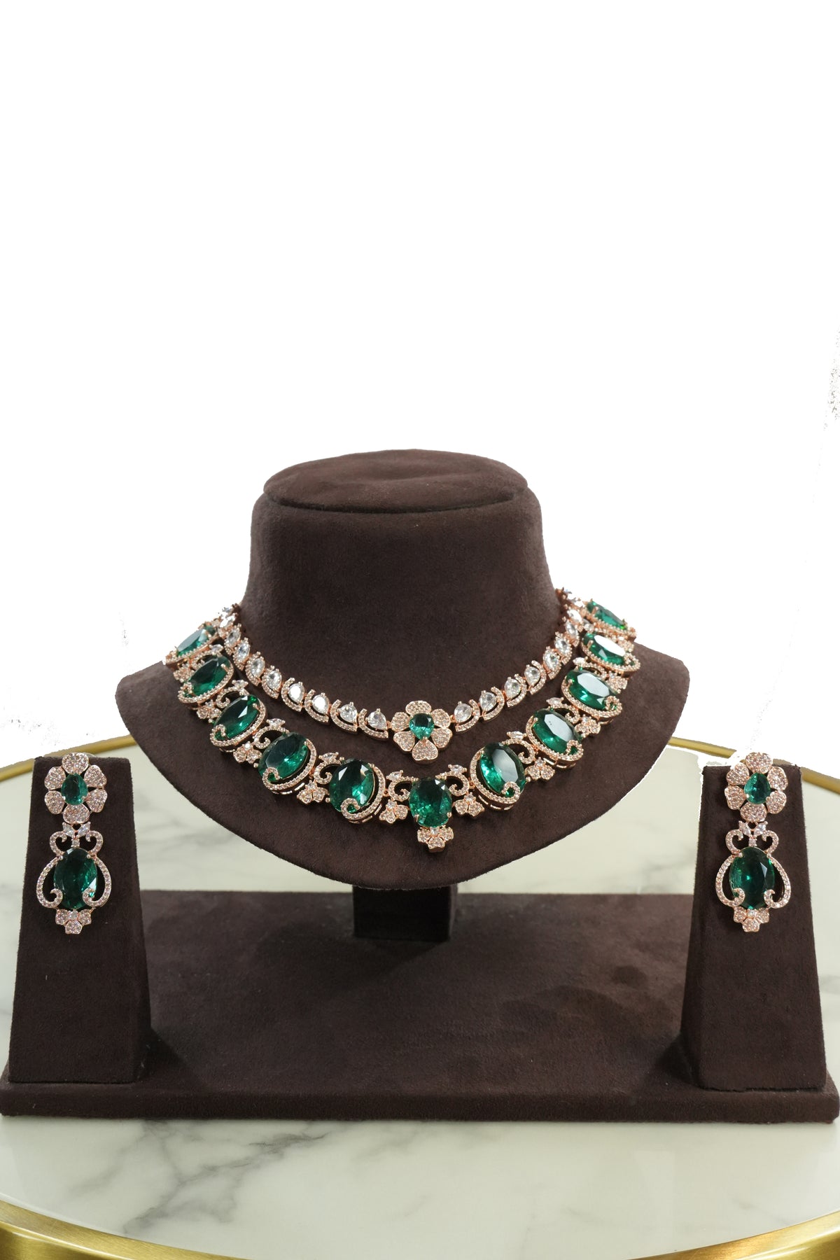 Royal Emerald Oval Stone Necklace Set with Earrings