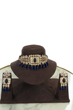 Royal Blue Stone Kundan Choker Necklace Set with Earrings