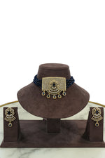 Blue Beaded Stone Choker Necklace Set with Earrings