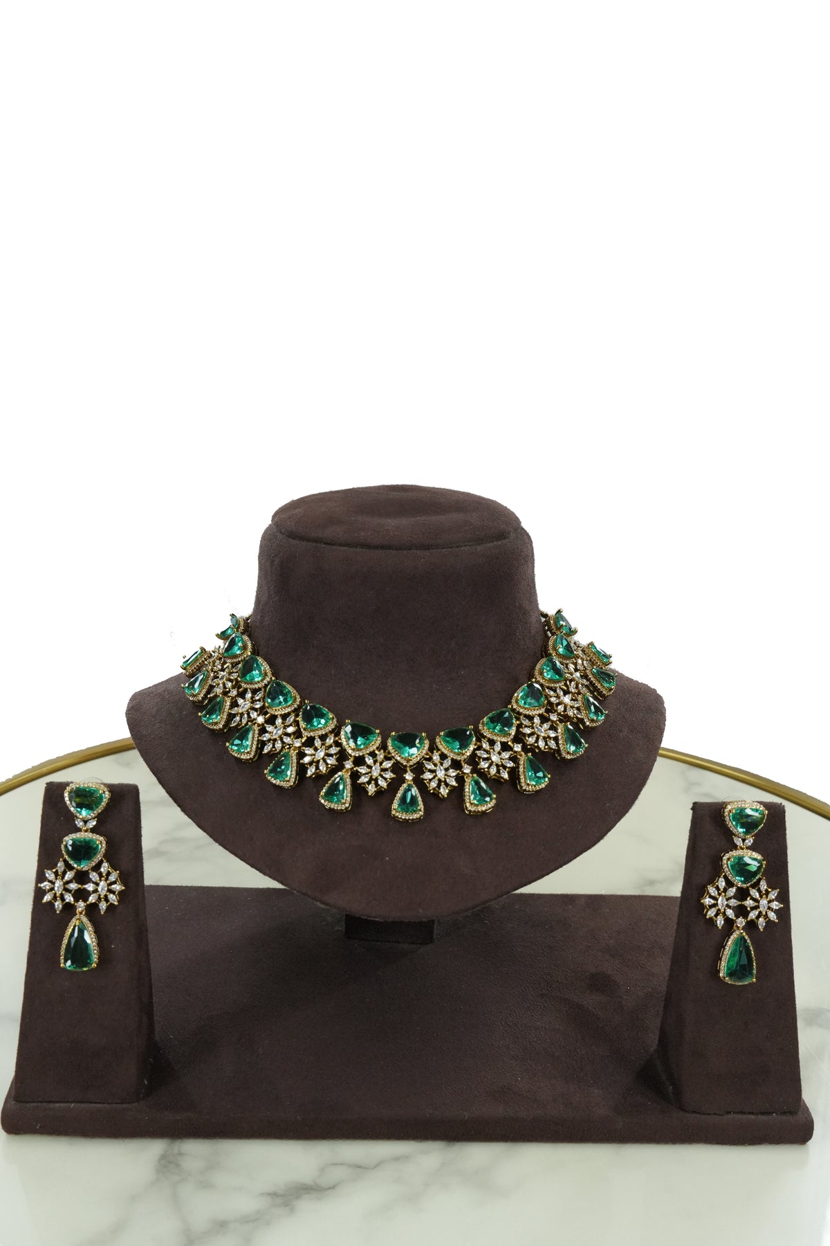 Emerald Green Stone Necklace Set with Earrings