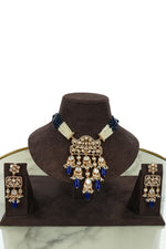 Royal Blue Kundan Long Necklace Set with Earrings