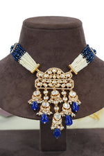 Royal Blue Kundan Long Necklace Set with Earrings