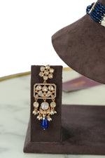 Royal Blue Kundan Long Necklace Set with Earrings