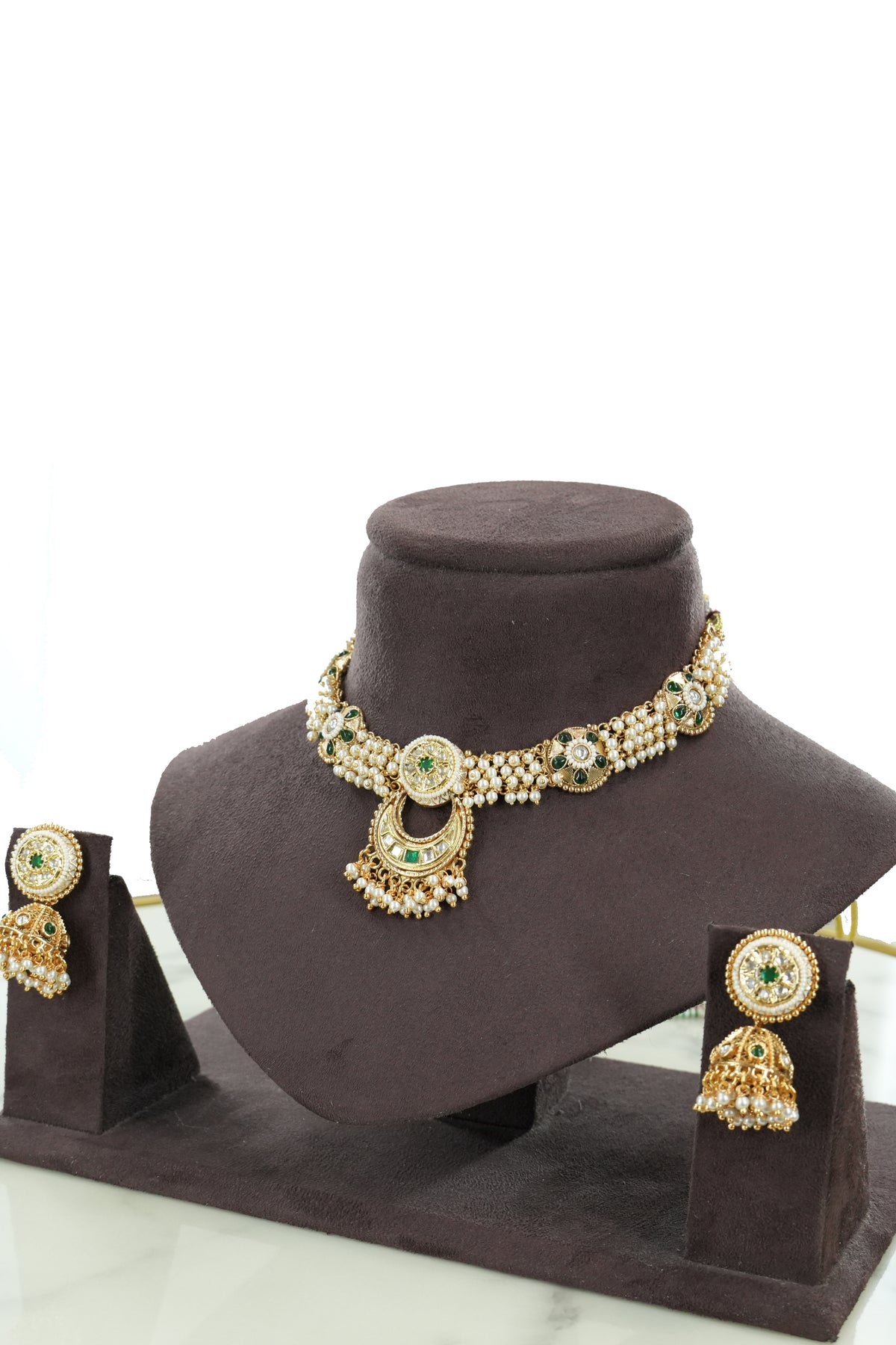 Pearl and Kundan Choker Necklace Set with Matching Earrings