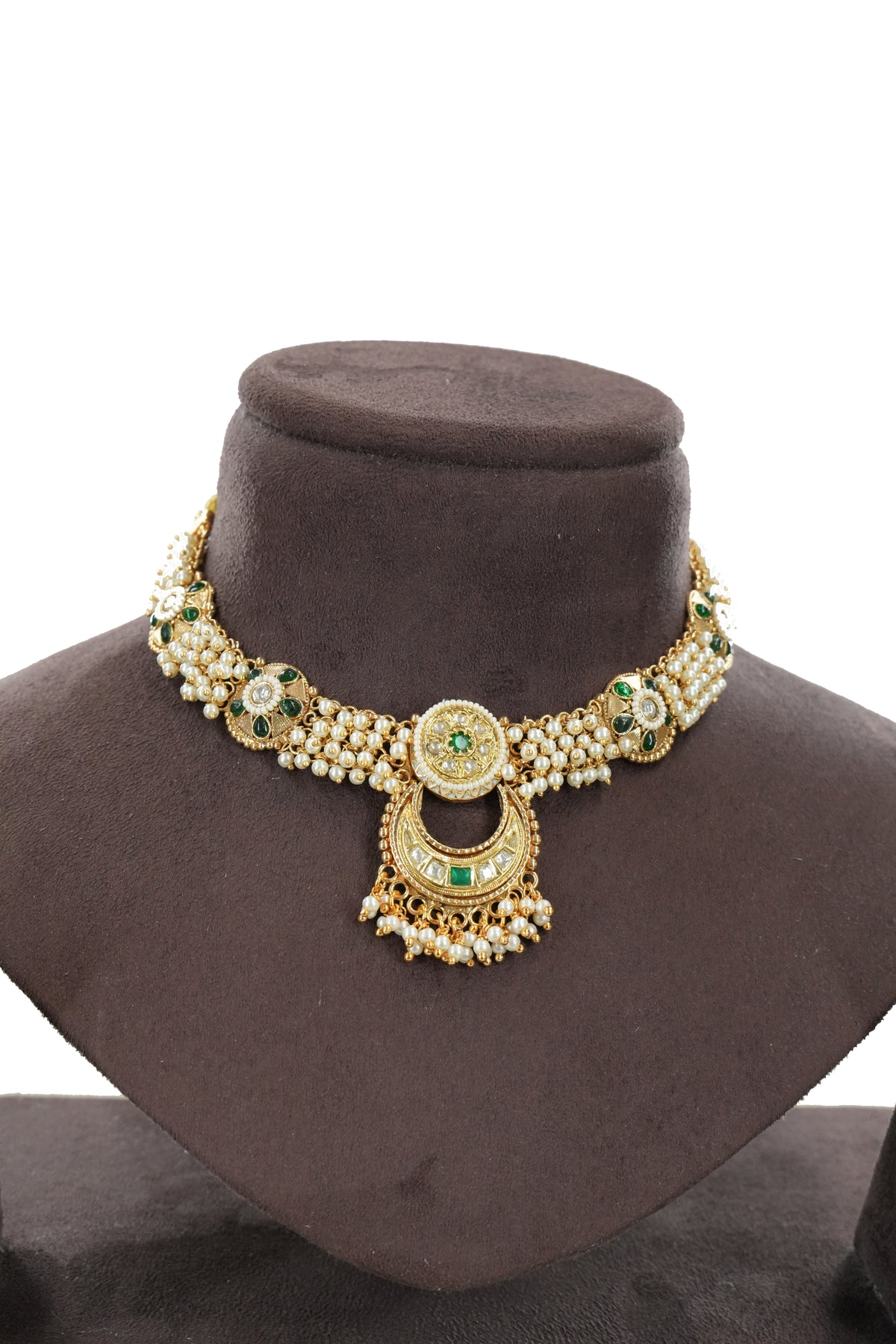 Pearl and Kundan Choker Necklace Set with Matching Earrings