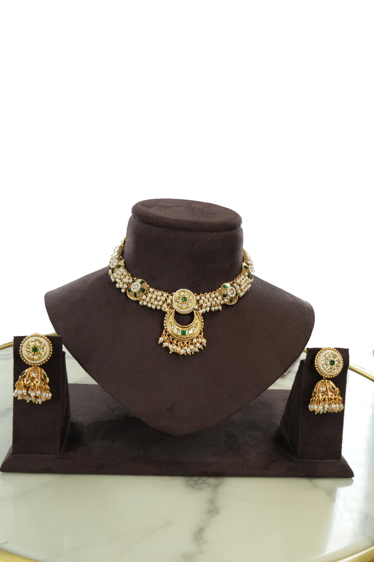 Pearl and Kundan Choker Necklace Set with Matching Earrings