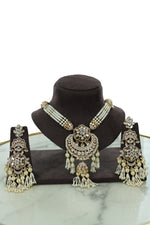 Multi-Strand Pearl Kundan Necklace Set with Long Earrings