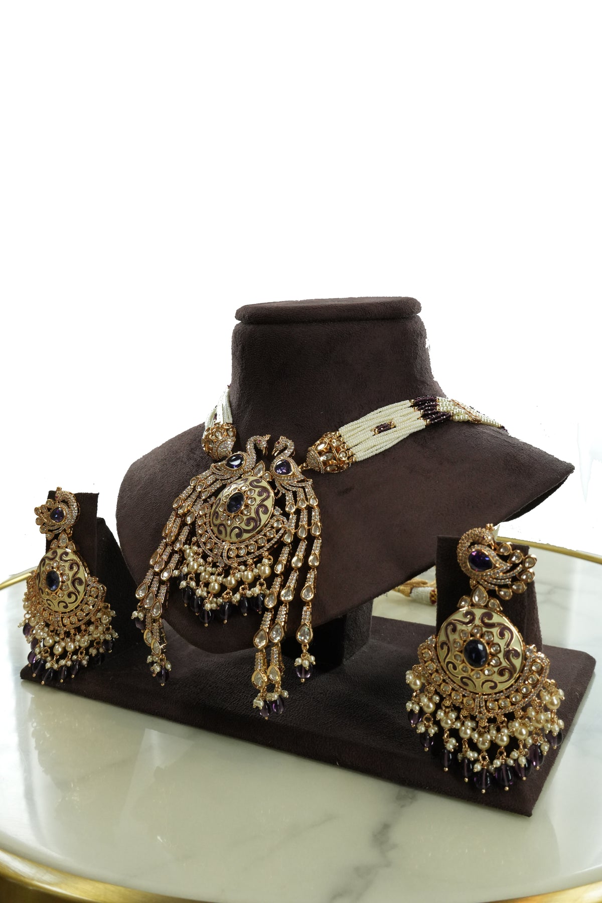 Traditional Long Haar Necklace Set with Matching Earrings