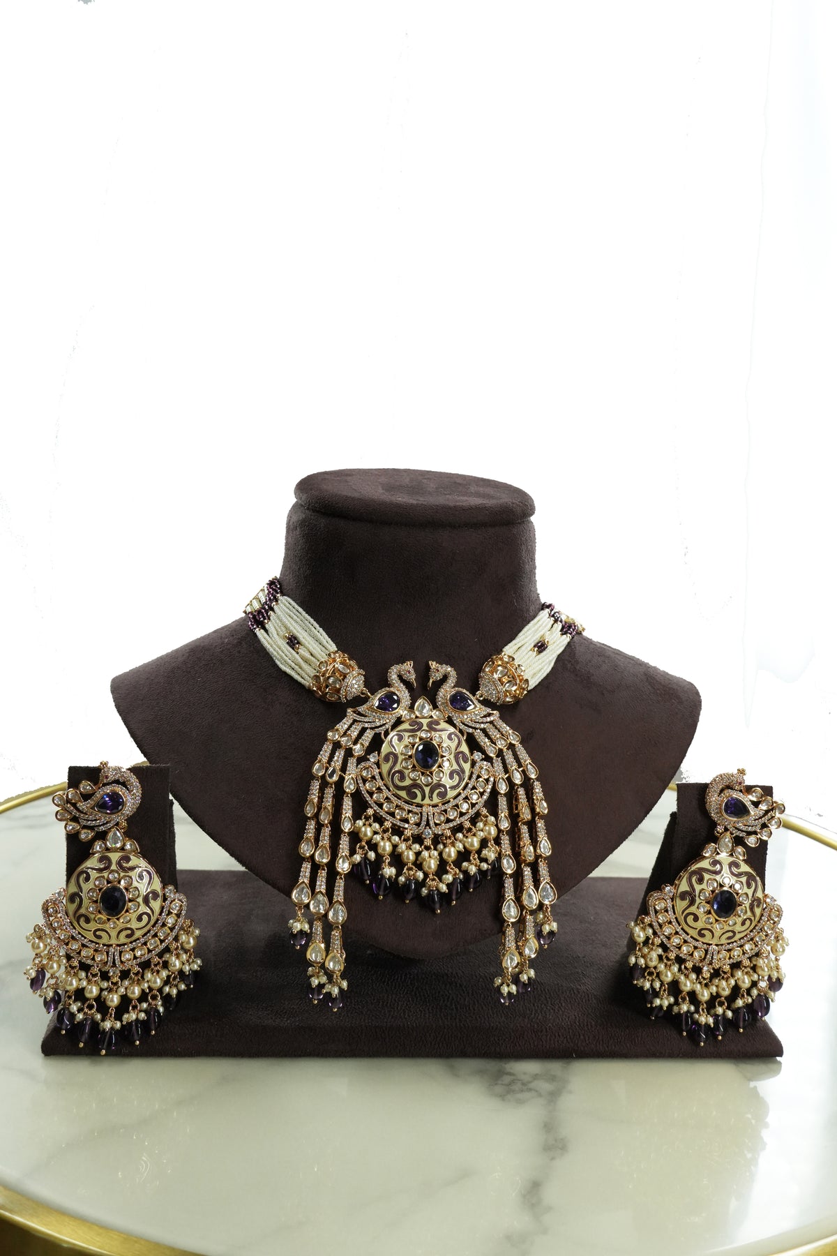 Traditional Long Haar Necklace Set with Matching Earrings