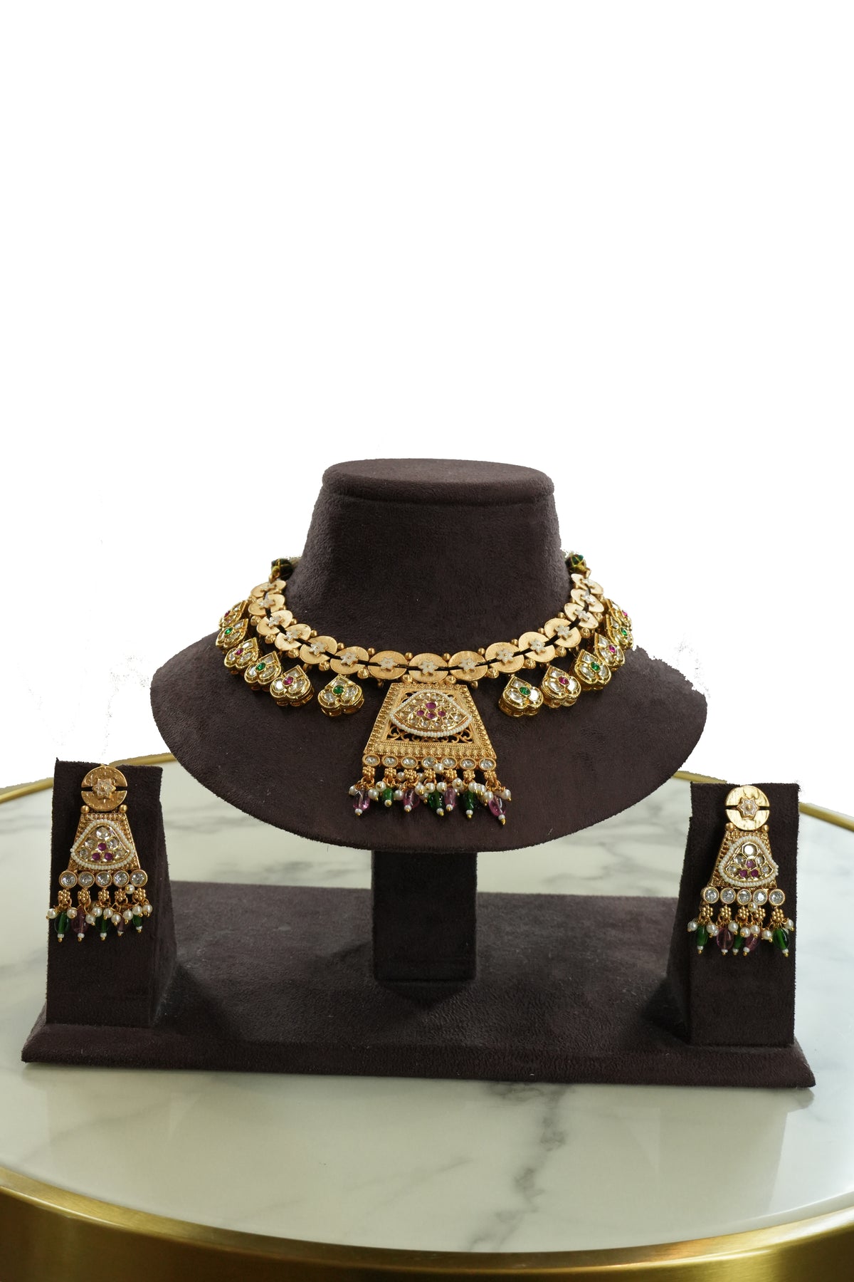 Traditional Temple Jewelry Set with Necklace and Earrings