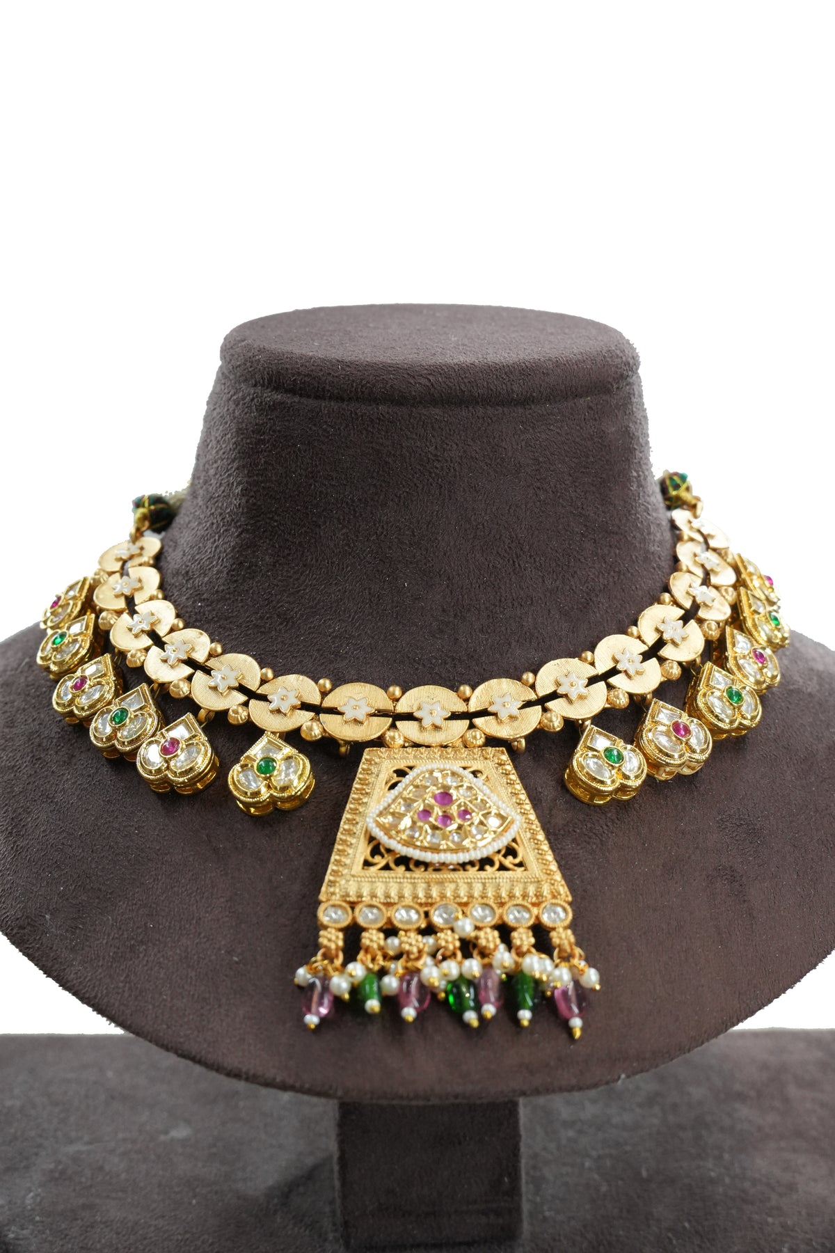 Traditional Temple Jewelry Set with Necklace and Earrings