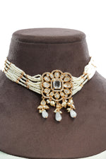 Pearl Beaded Kundan Choker Jewelry Set with Earrings