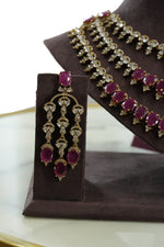 Ruby Stone Layered Necklace Set with Matching Earrings
