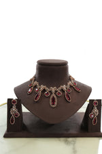 Red Stone Drop Necklace Set with Matching Earrings