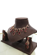 Red Stone Drop Necklace Set with Matching Earrings