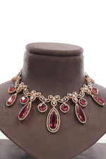 Red Stone Drop Necklace Set with Matching Earrings