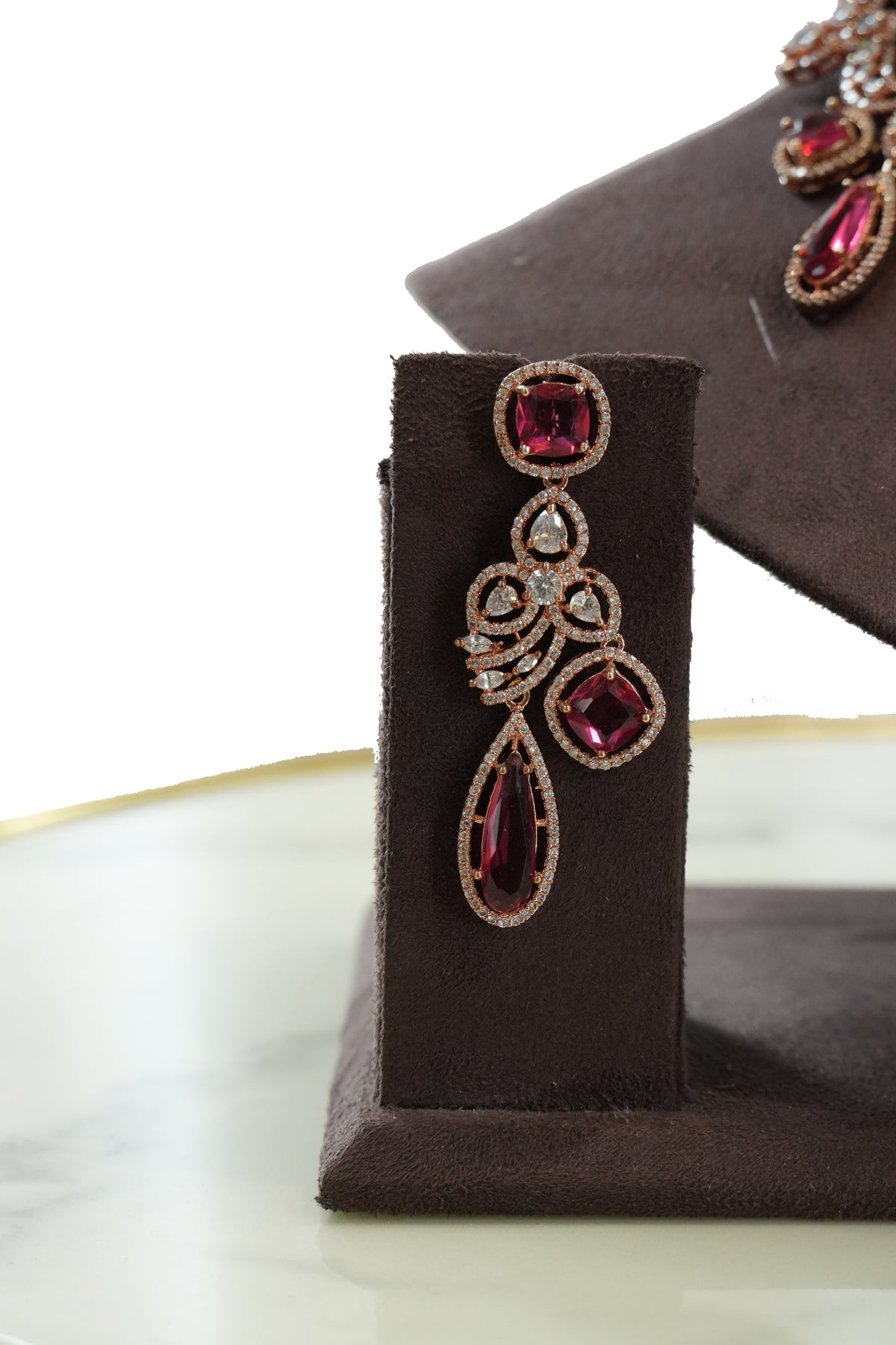 Red Stone Drop Necklace Set with Matching Earrings