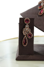 Red Stone Drop Necklace Set with Matching Earrings