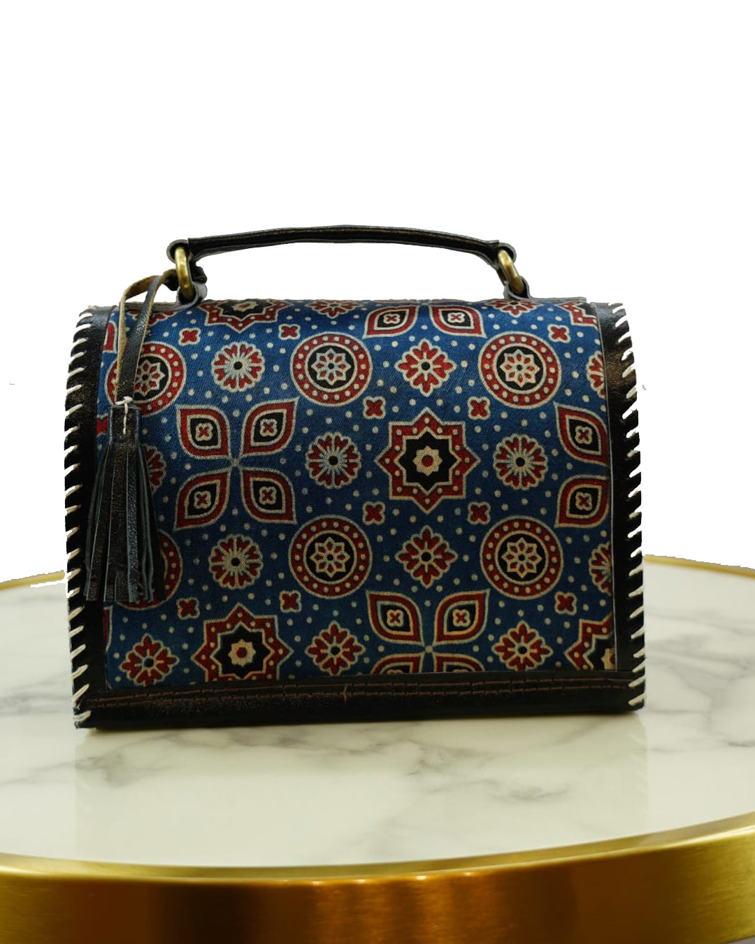 Blue Royal Mushroom & Leather Bag