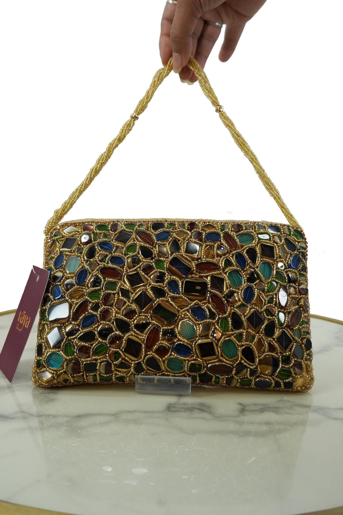 Multicolor Mosaic Embellished Clutch