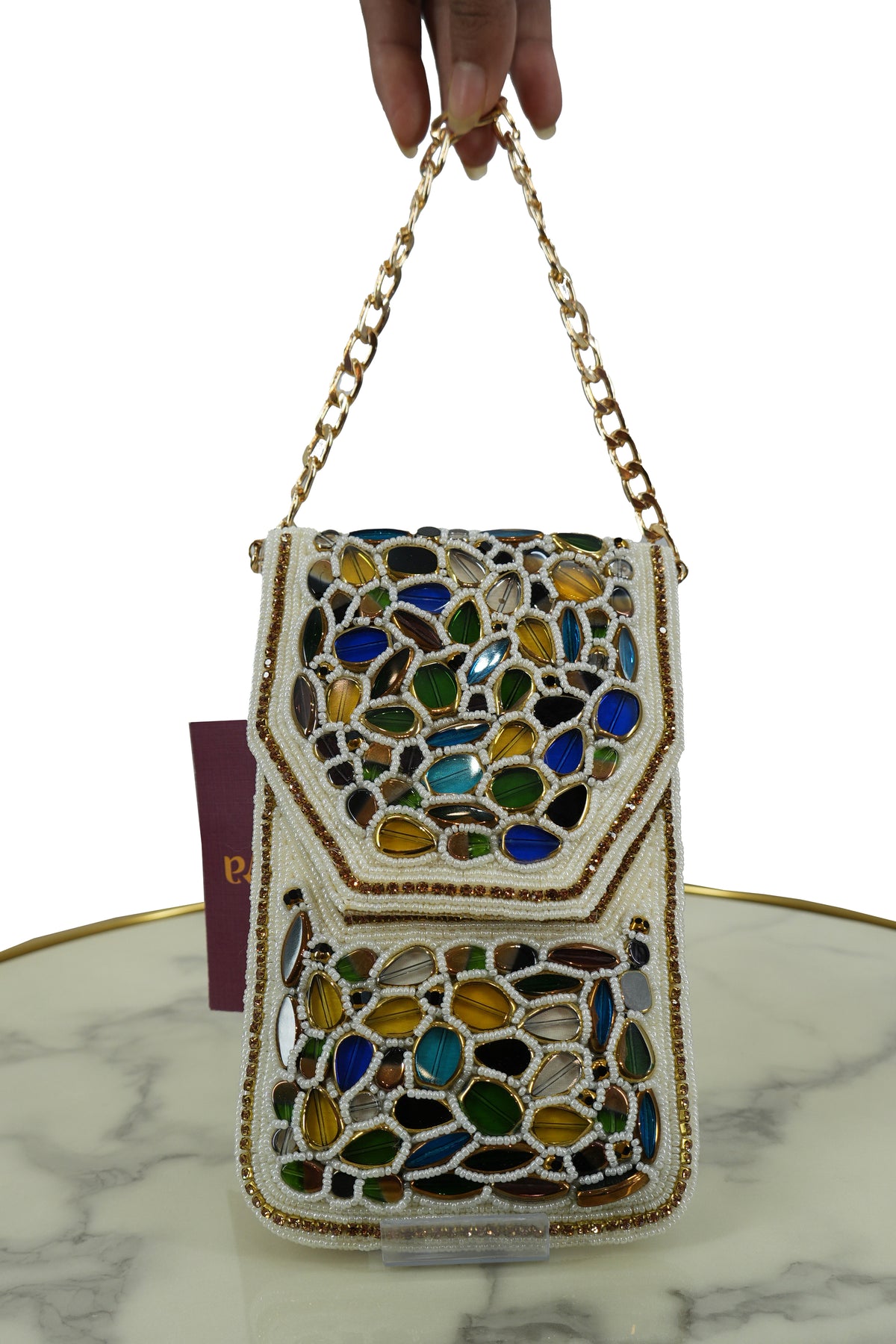 Mosaic Stone Embellished Sling Bag