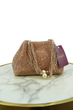 Shimmering Rose Gold Beaded Bag