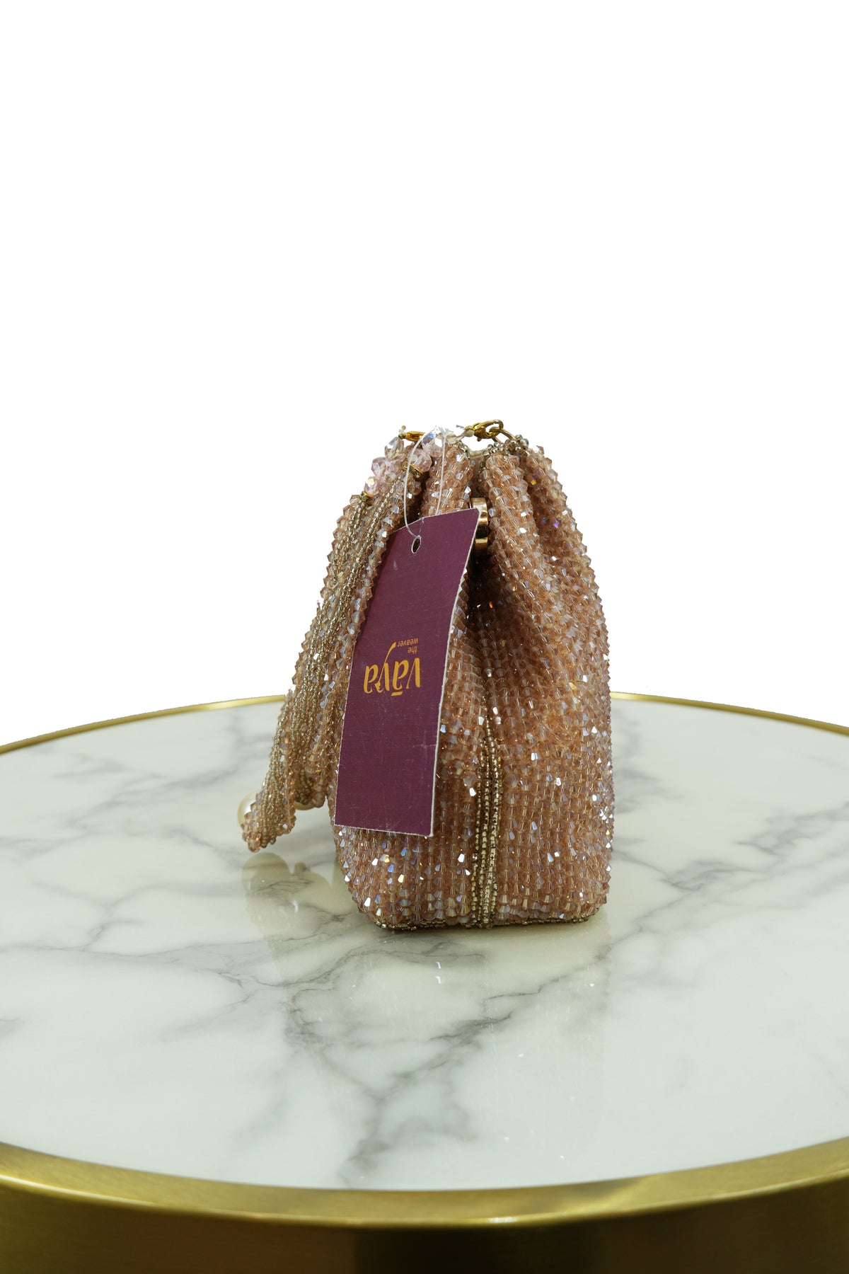 Shimmering Rose Gold Beaded Bag