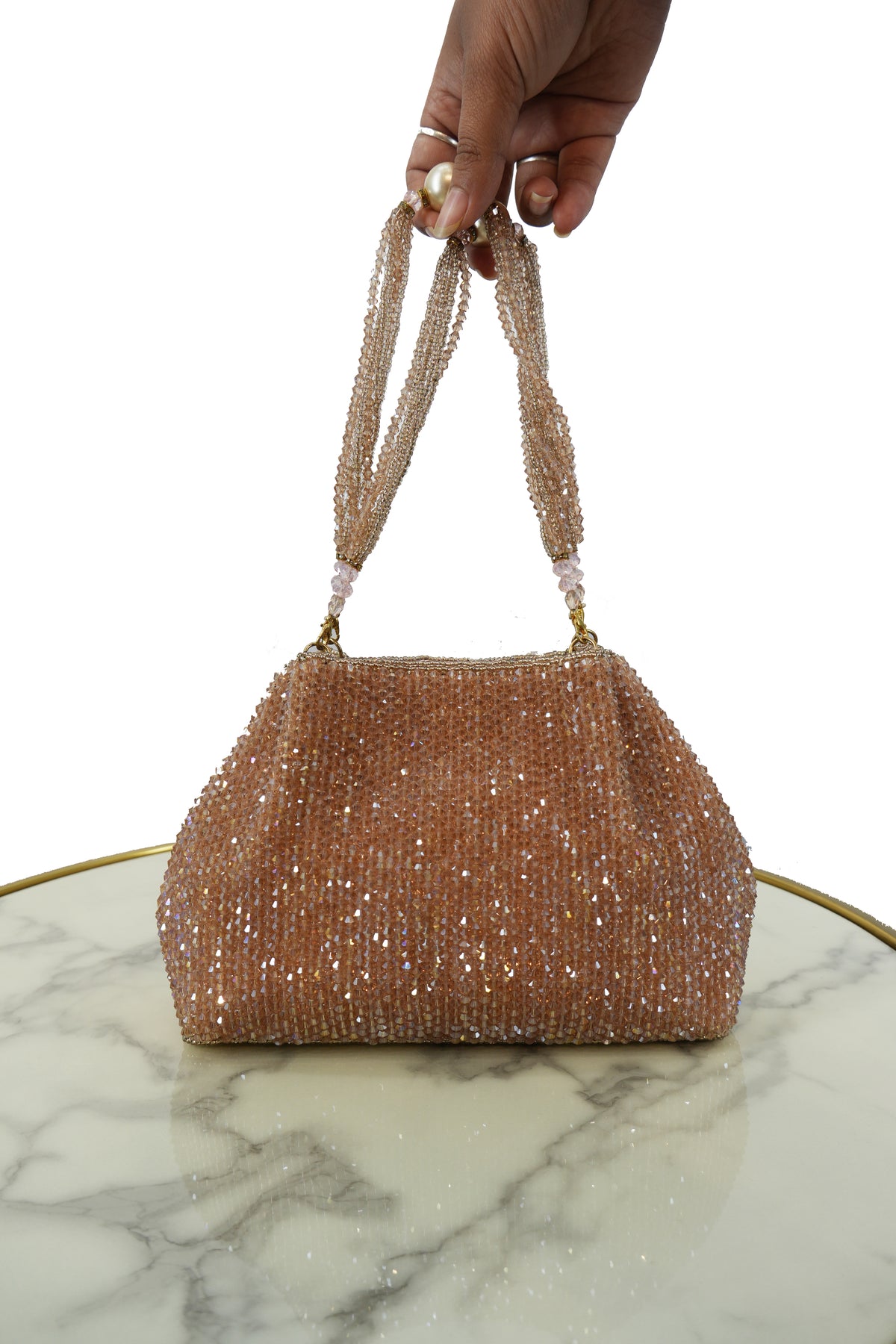 Shimmering Rose Gold Beaded Bag