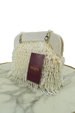 Ivory Beaded Fringe Clutch