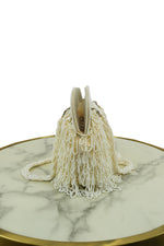 Ivory Beaded Fringe Clutch