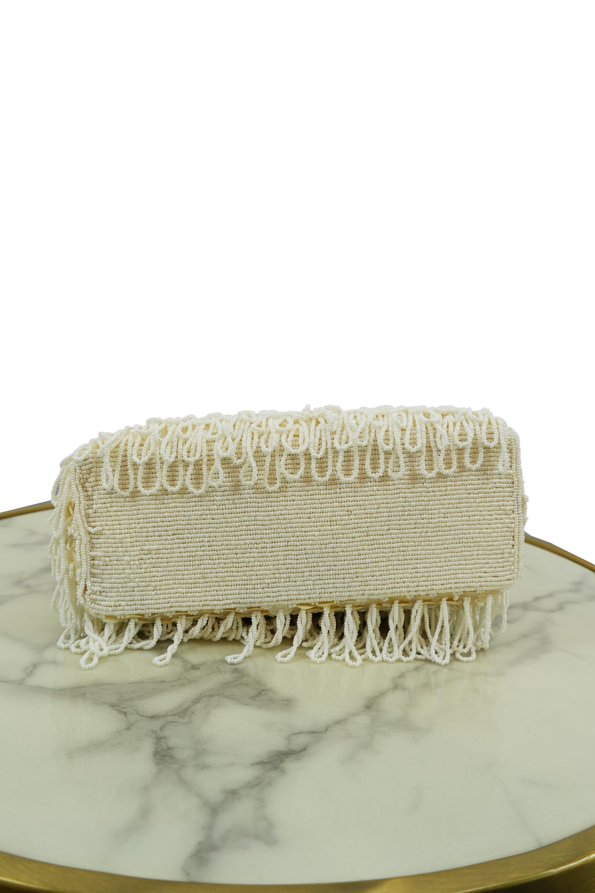 Ivory Beaded Fringe Clutch