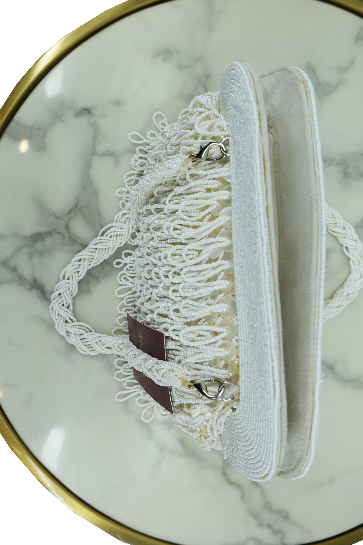 Ivory Beaded Fringe Clutch