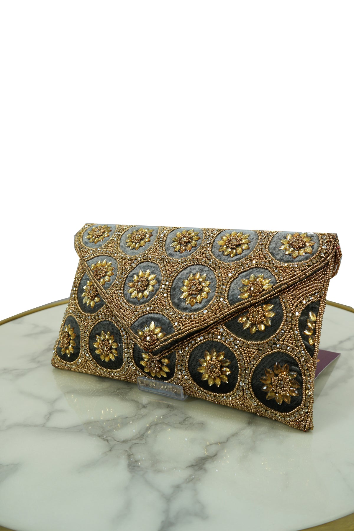 Handcrafted Floral Embellished Clutch Bag