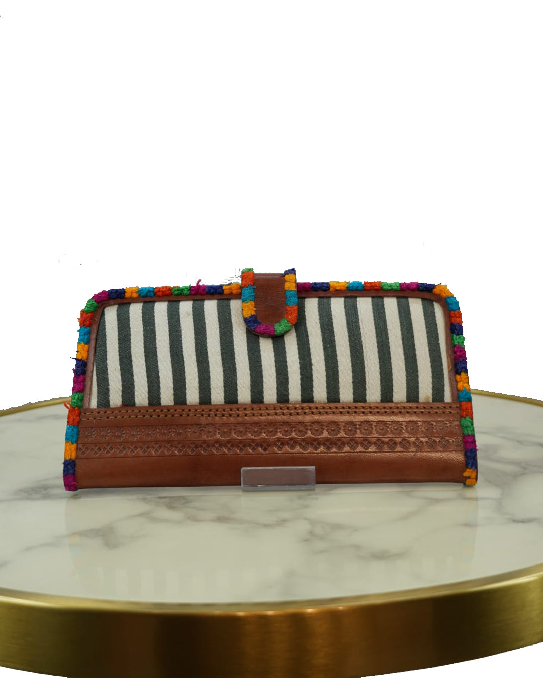 Royal Artisan Stripe Wallet – Handcrafted Fabric & Leather Wallet for Women