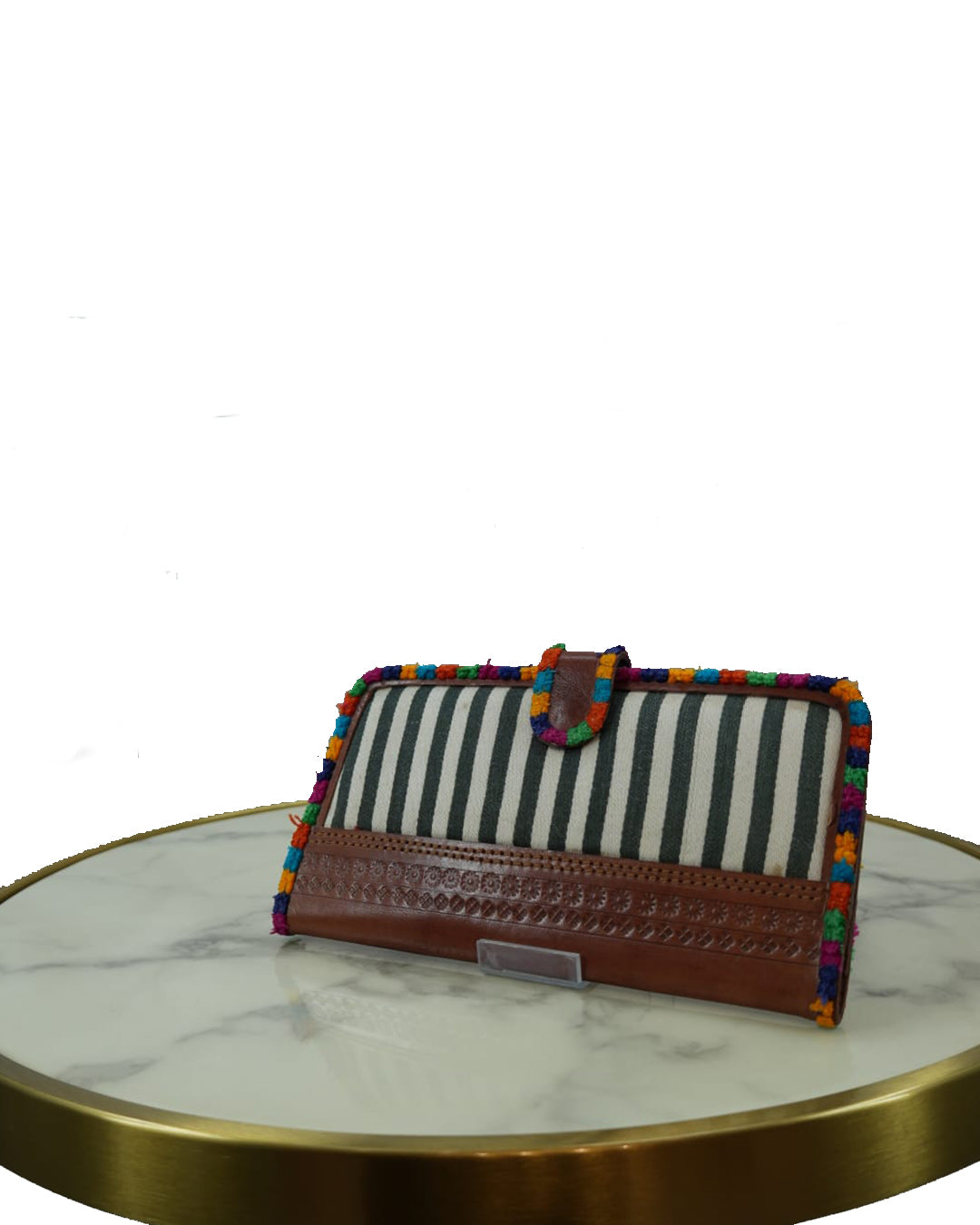 Royal Artisan Stripe Wallet – Handcrafted Fabric & Leather Wallet for Women