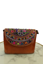 Handcrafted Leather Sling Bag with Embroidered Mirrorwork