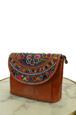 Handcrafted Leather Sling Bag with Embroidered Mirrorwork