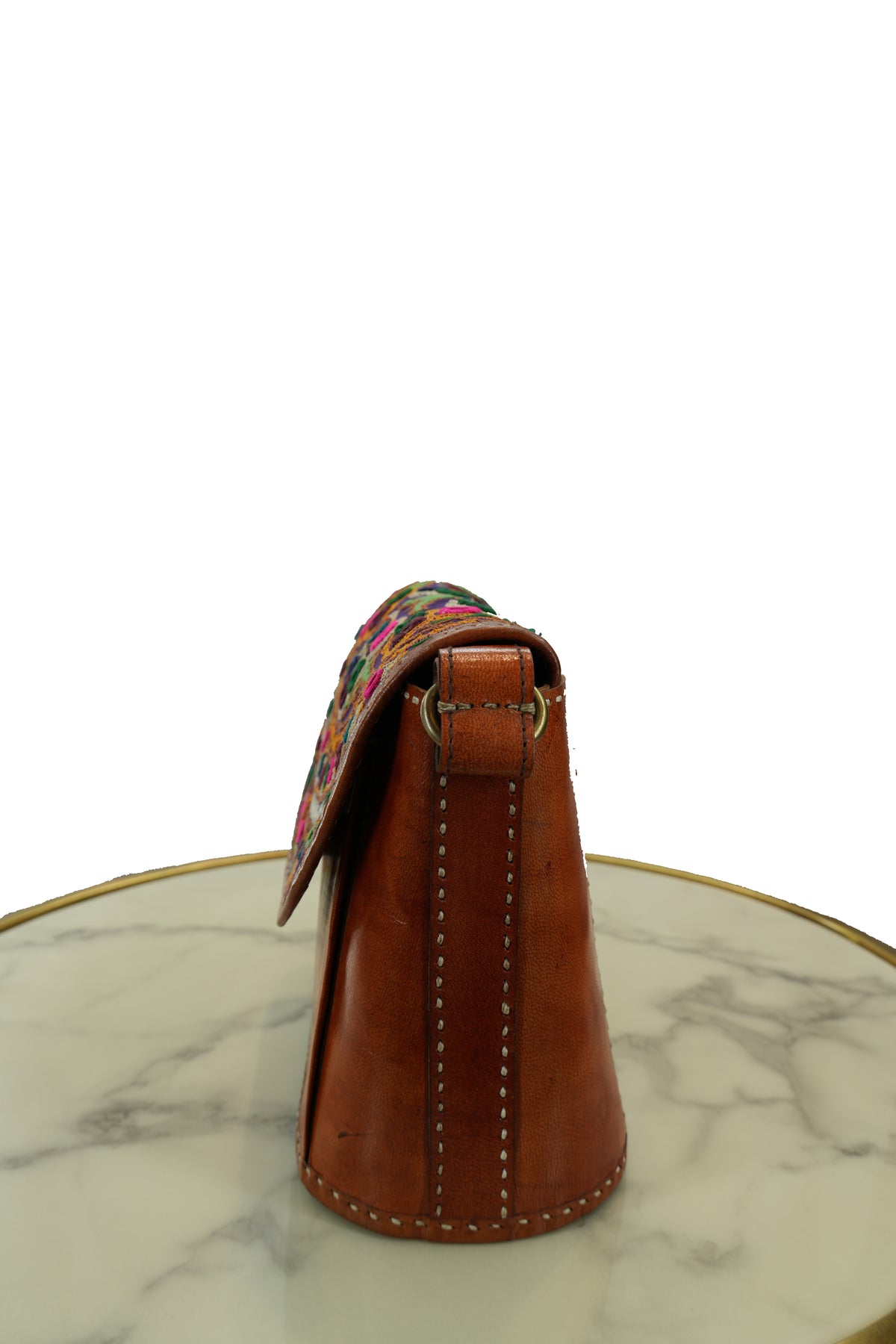 Handcrafted Leather Sling Bag with Embroidered Mirrorwork