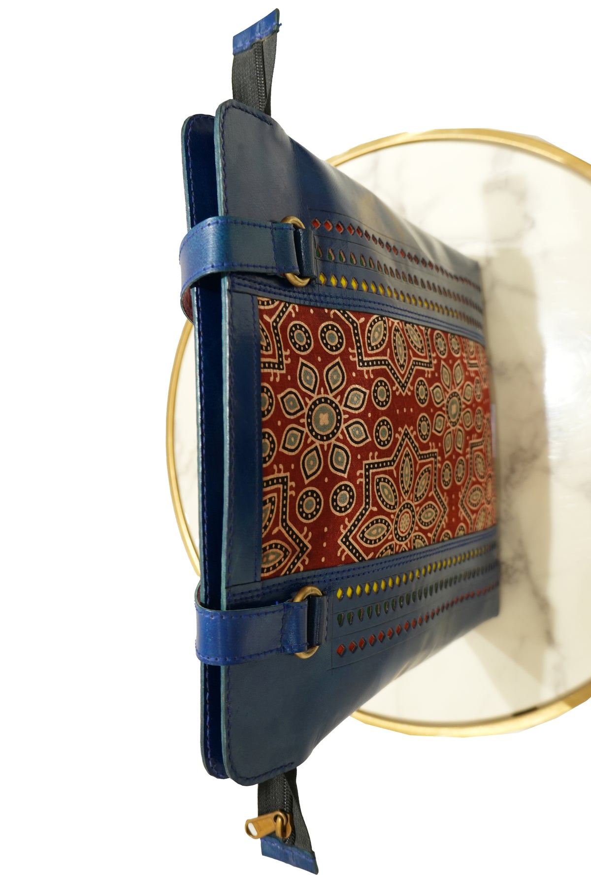 Handcrafted Leather Tote Bag with Fabric Panel