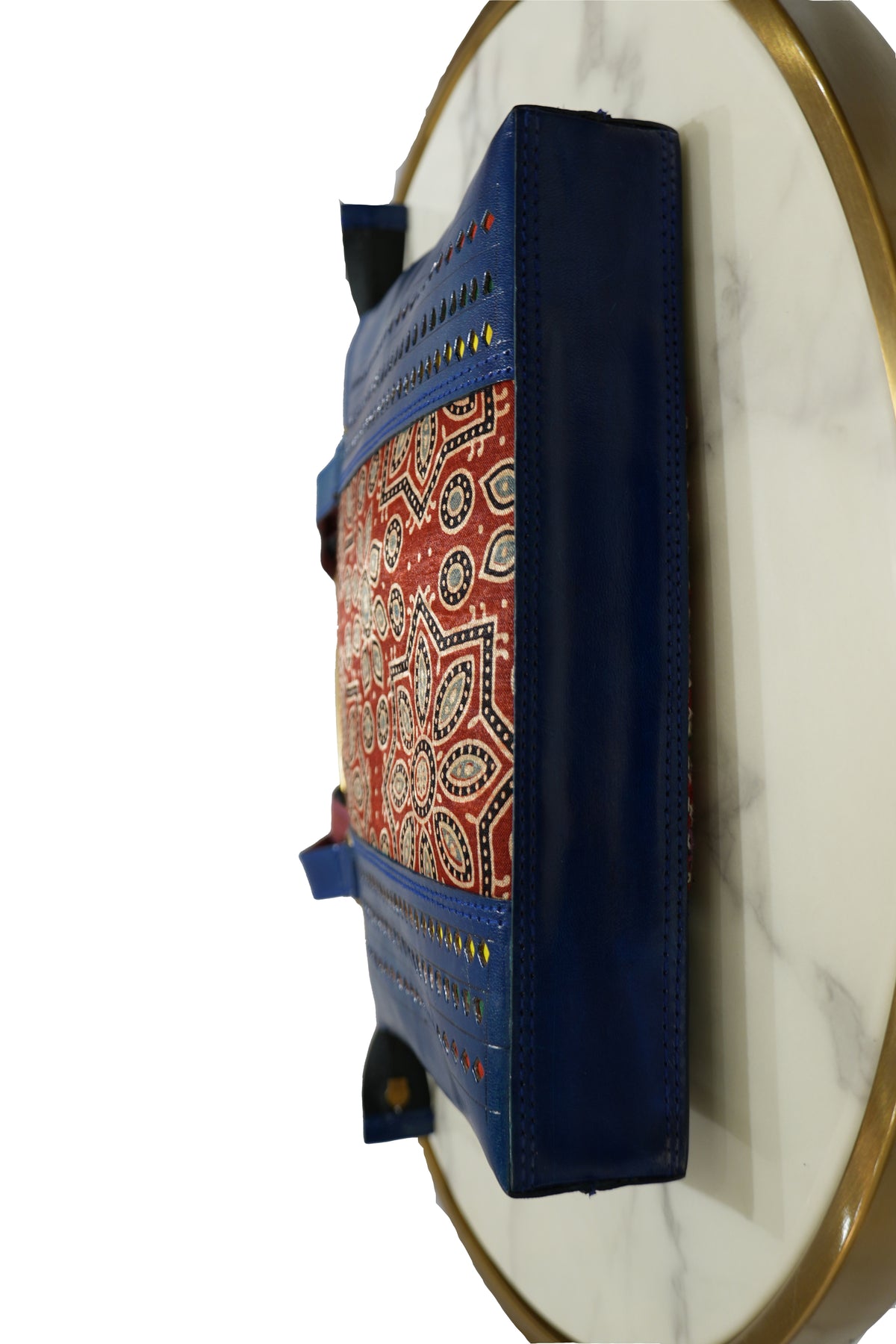 Handcrafted Leather Tote Bag with Fabric Panel