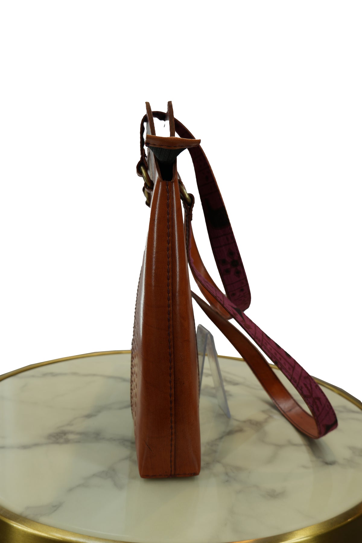 Handcrafted Leather Tote Bag with Fabric Panel