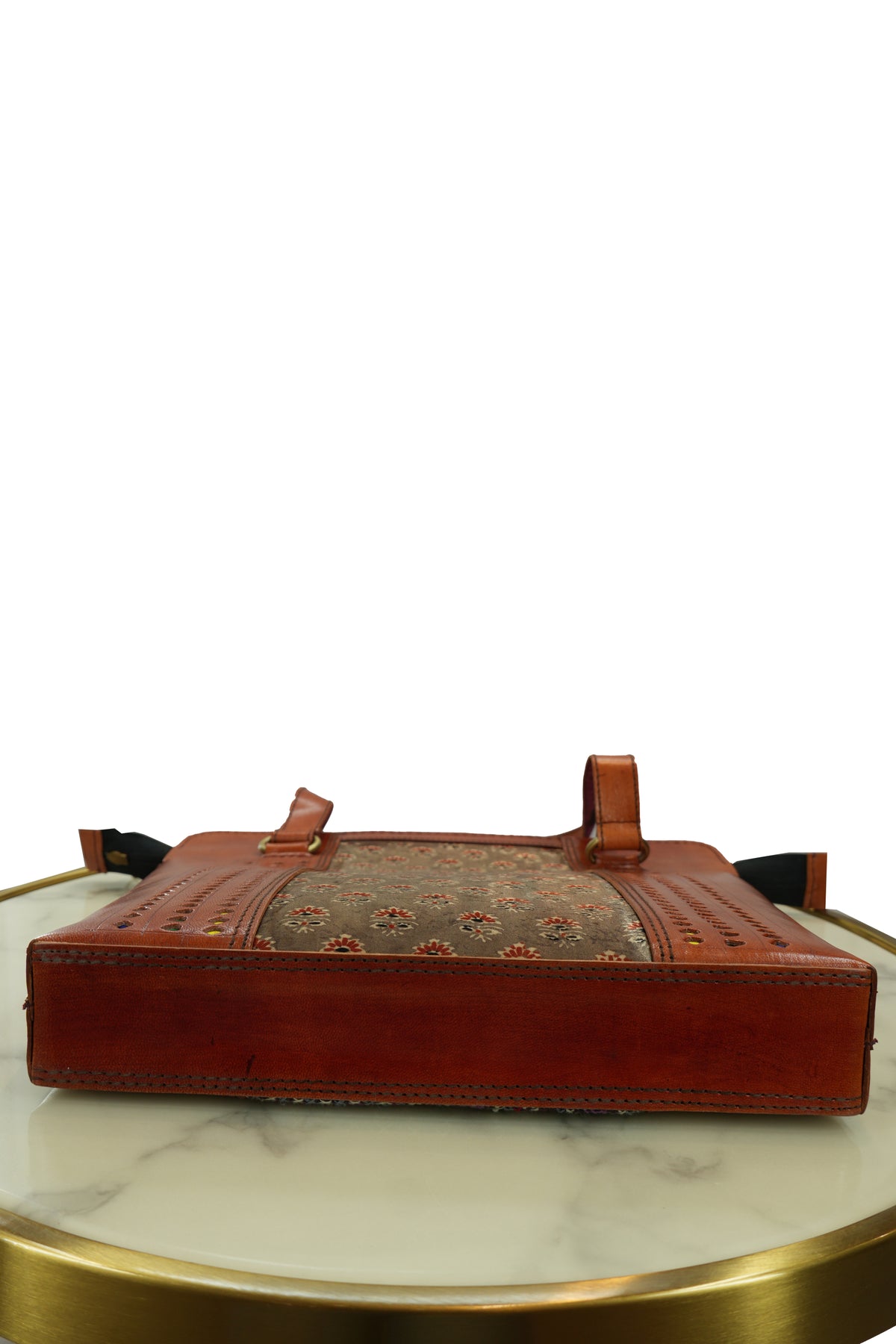 Handcrafted Leather Tote Bag with Fabric Panel