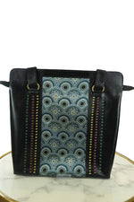 Handcrafted Leather Tote Bag with Fabric Panel