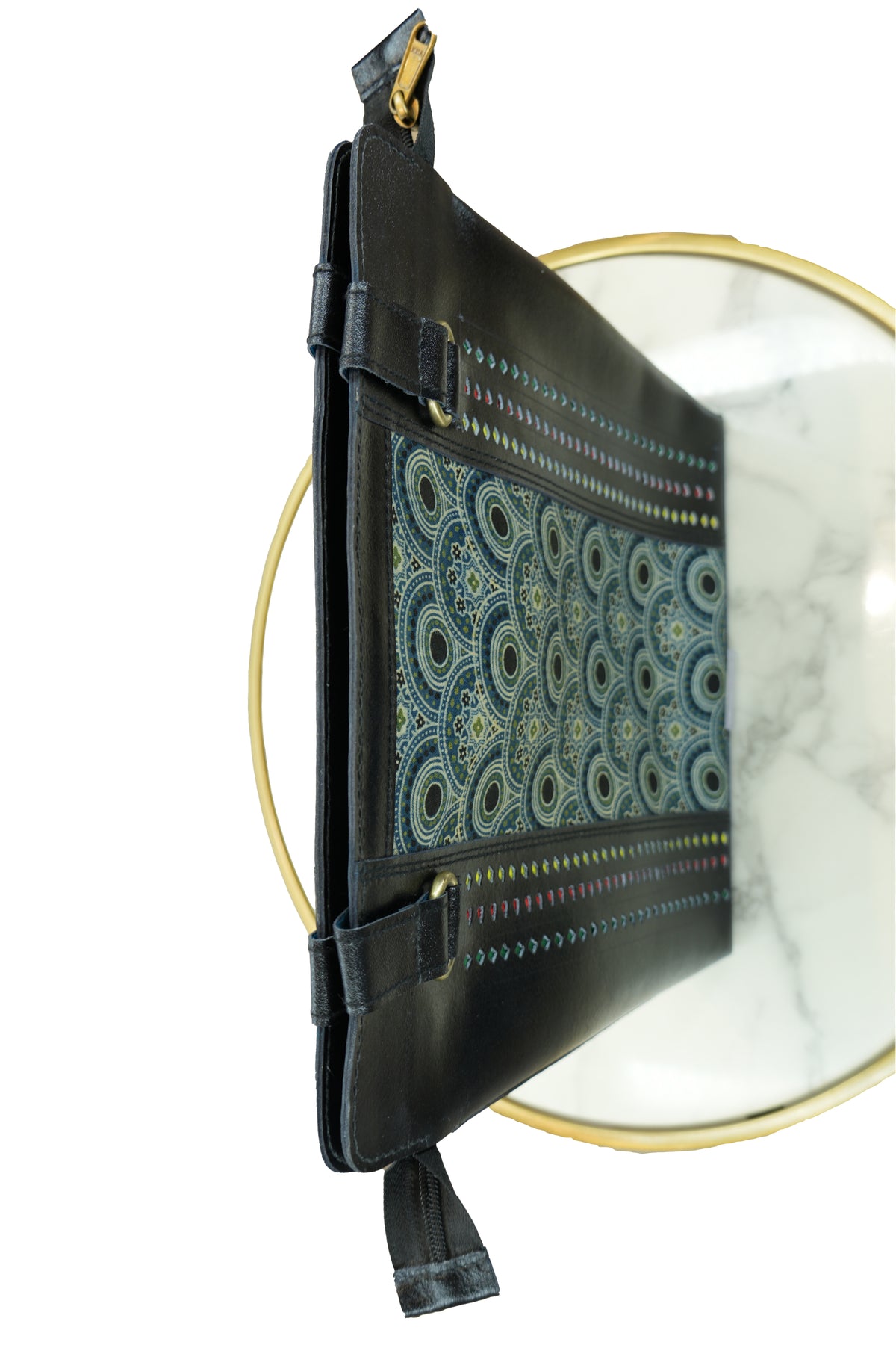 Handcrafted Leather Tote Bag with Fabric Panel