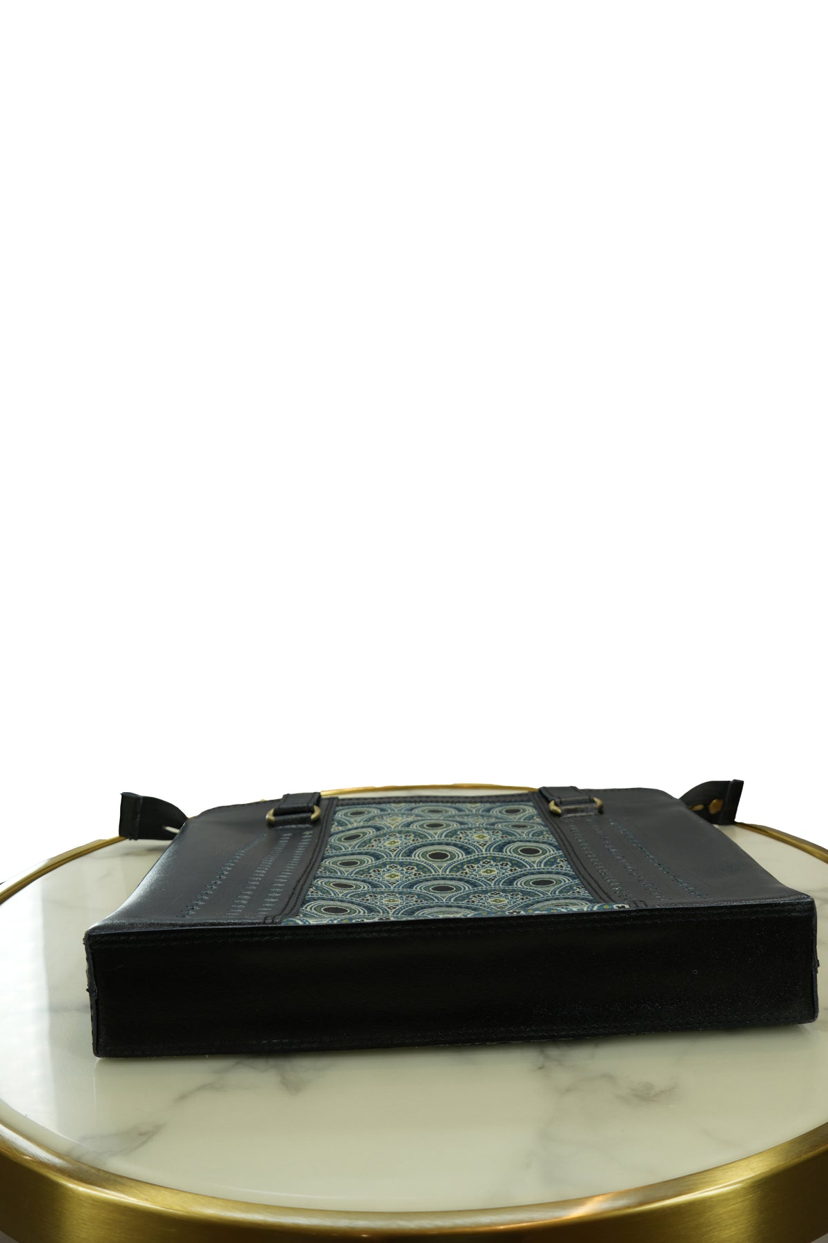 Handcrafted Leather Tote Bag with Fabric Panel