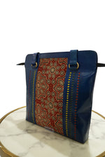 Handcrafted Leather Tote Bag with Fabric Panel