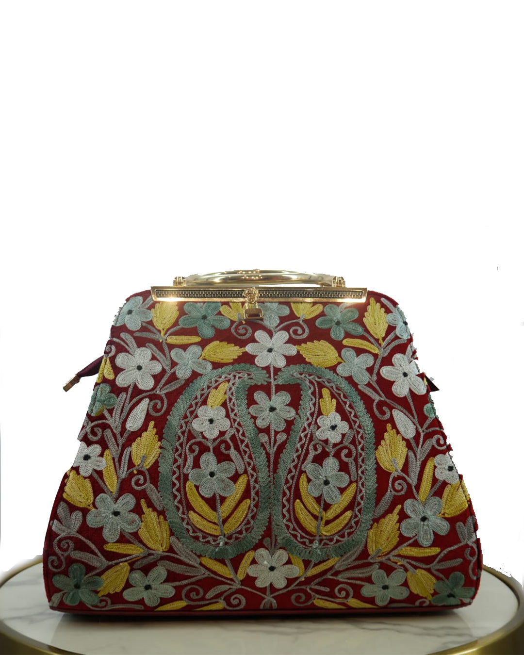Kashmiri Handbag (Olive Green & Red)