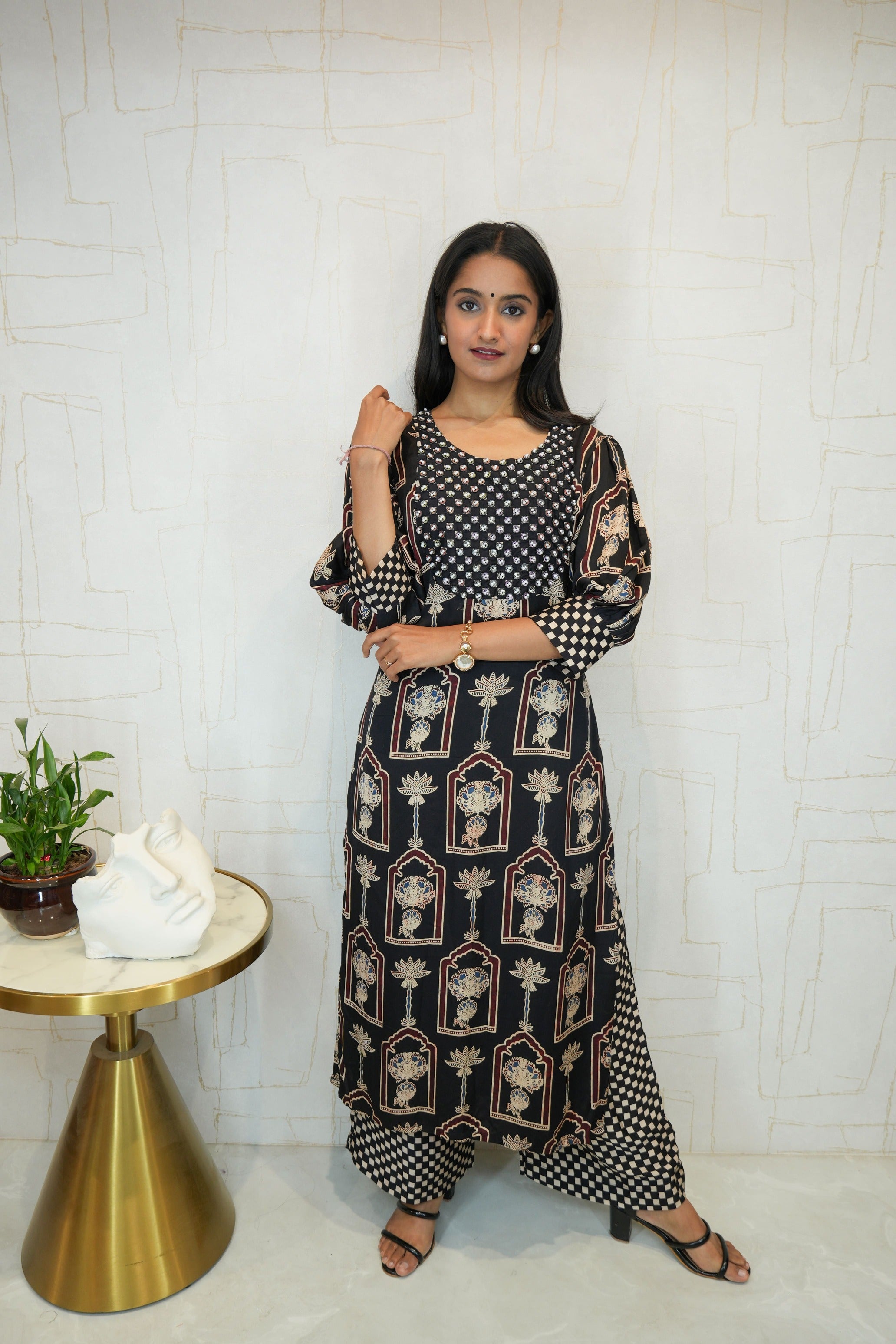 Women Self Design Modal Ethnic Dress (Black) | Vaya The Weaver Women Self Design Modal Ethnic Dress (Black) | Vaya The Weaver